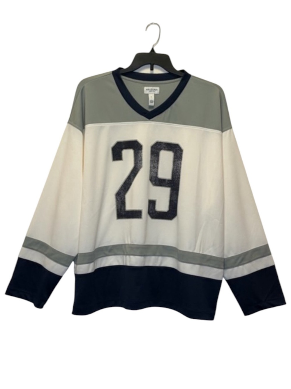 Arizona Jean Company V-Neck Hockey Jersey White Gray Black Sporty Casual Preppy